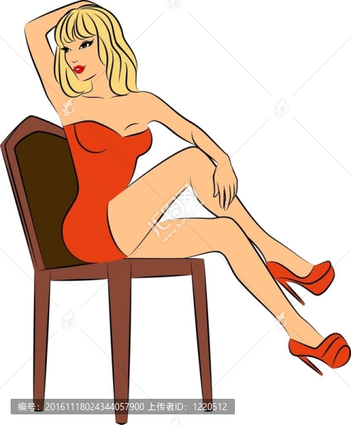 美麗的女人坐在椅子上。