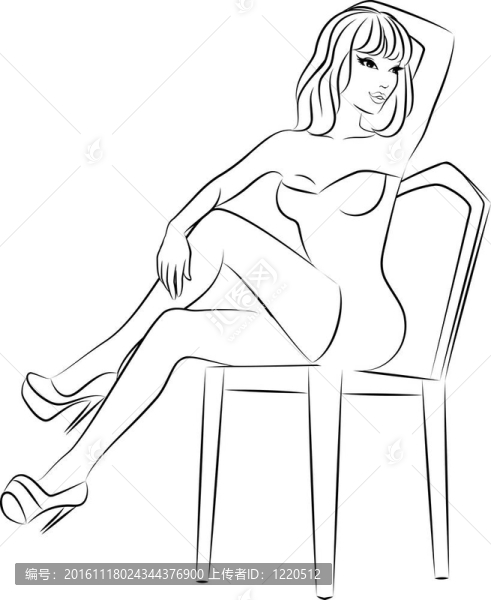 美麗的女人坐在椅子上。