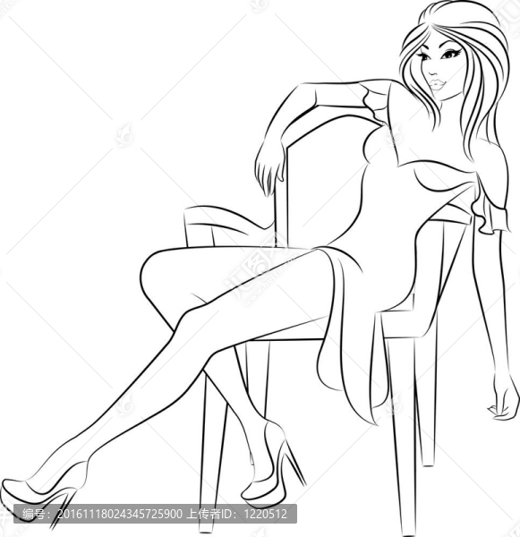 美麗的女人坐在椅子上。