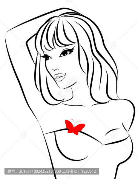 性感的女人與蝴蝶。