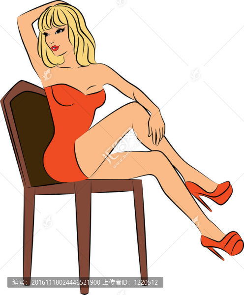 美麗的女人坐在椅子上。