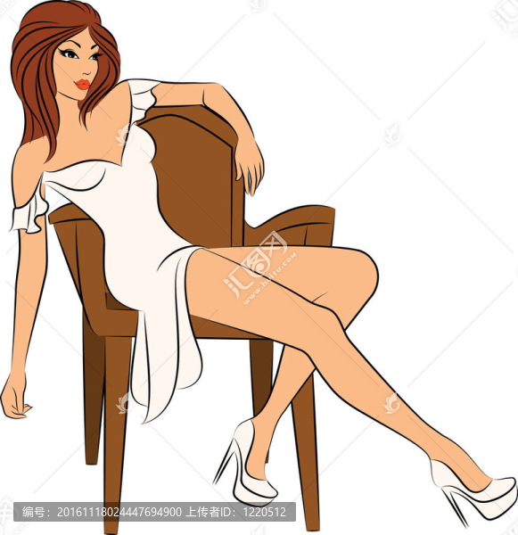 美麗的女人坐在椅子上。