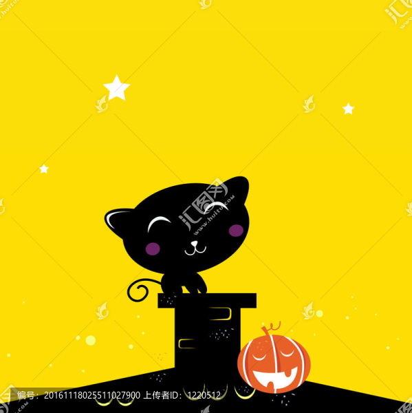 漆黑夜晚的黑色萬(wàn)圣節(jié)貓剪影