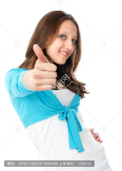 年輕的女人豎起大拇指