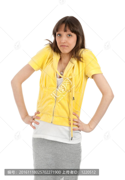 一個年輕漂亮的女人的畫像不知道標志手勢