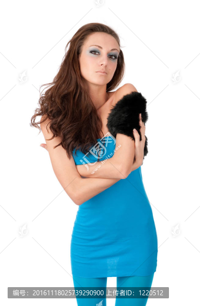 性感的年輕女子與美麗的長棕色頭發(fā)