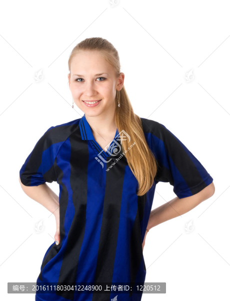 足球運(yùn)動員。穿制服的年輕女子