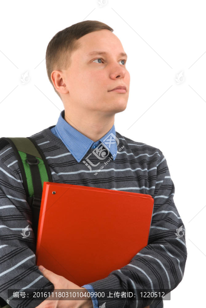 英俊男學(xué)生思考某事