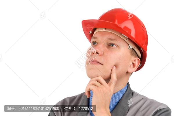 一名建筑工人在安全帽的思想肖像