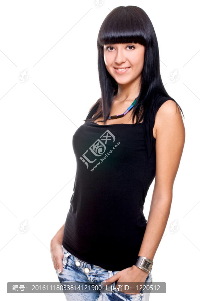 美麗的女人在一個黑色的T恤