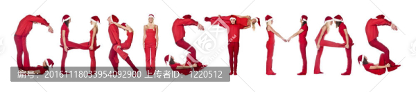 一群穿著紅色的人組成圣誕節(jié)這個詞