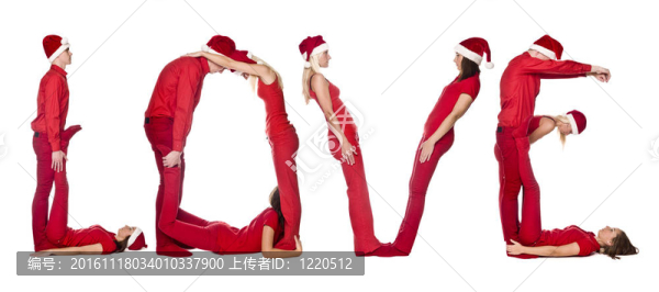 一群穿著紅衣服的人組成了“愛(ài)”這個(gè)詞