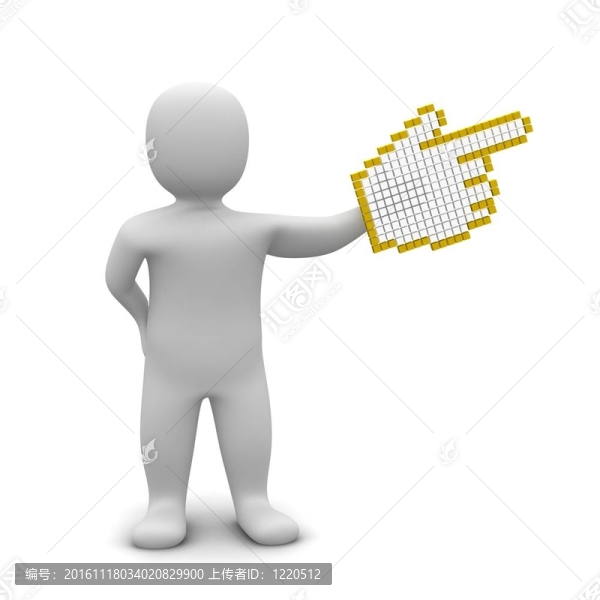 用大鼠標光標指向的人。三維渲染插圖。