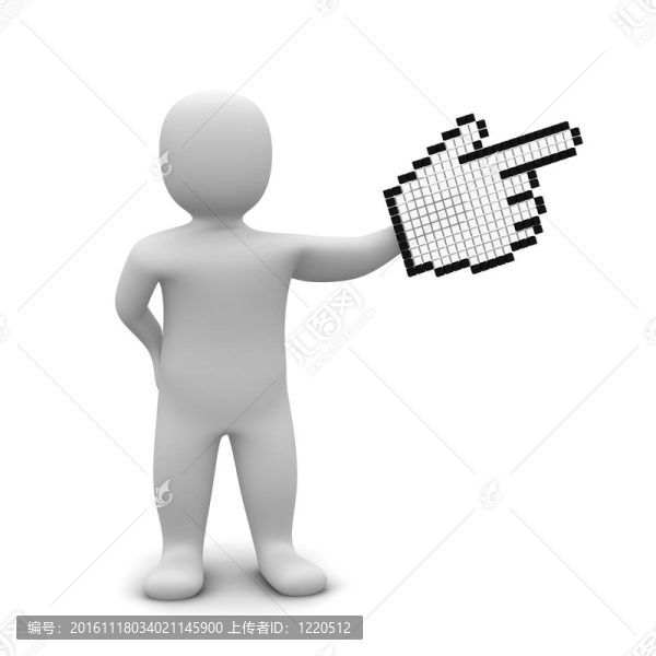 用大鼠標(biāo)光標(biāo)指向的人。三維渲染插圖。