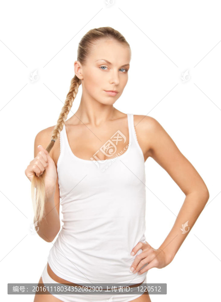 可愛的女人在白色的棉質(zhì)內(nèi)衣