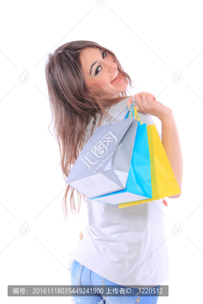 可愛的女人與購物袋