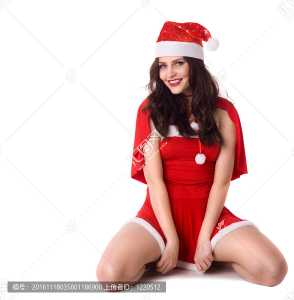 快樂(lè)的微笑的女人在紅色圣誕性感的服裝分離