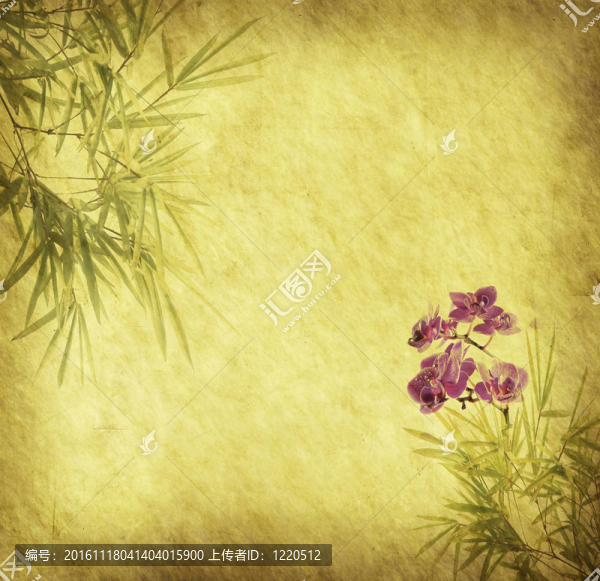 竹葉在舊垃圾仿古紙織蘭花