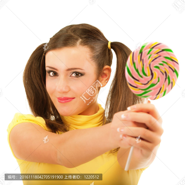 女孩的辮子是棒棒糖