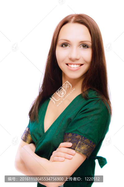 美麗的年輕女子在綠色服裝肖像