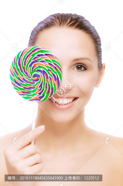 可愛的年輕女人，棒棒糖