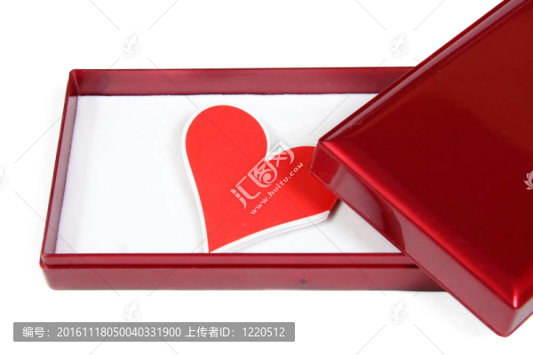 白色禮品盒與紅色的心在白色背景