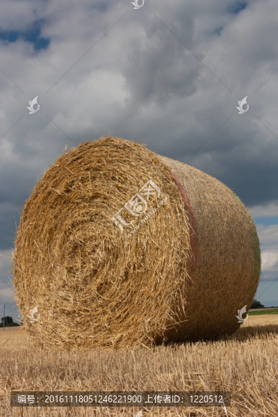 田野的稻草包；后面有暴風(fēng)雨的天空。