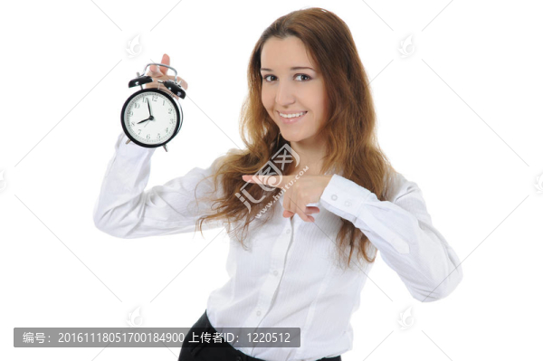 手里拿著鬧鐘的女人。