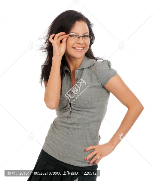 戴西裝和眼鏡的女人。