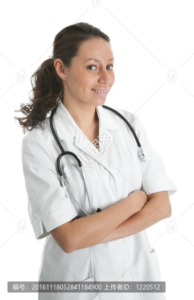 醫(yī)生用聽診器的女人微笑