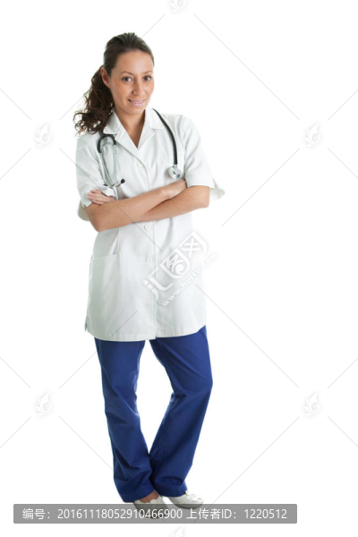 醫(yī)生用聽診器的女人微笑