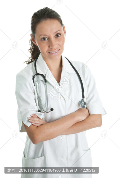 醫(yī)生用聽診器的女人微笑