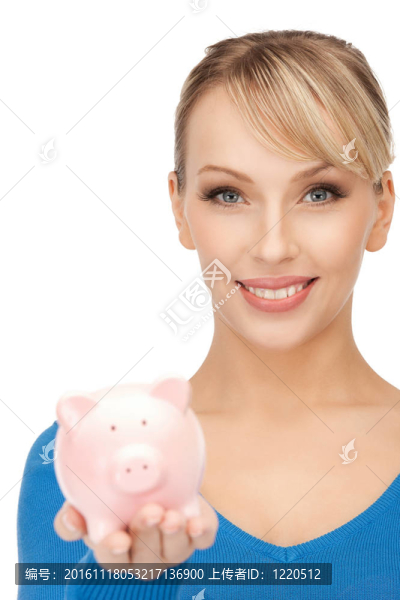 可愛的女人與小豬銀行