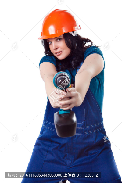 與鉆穿著工作服的漂亮女人