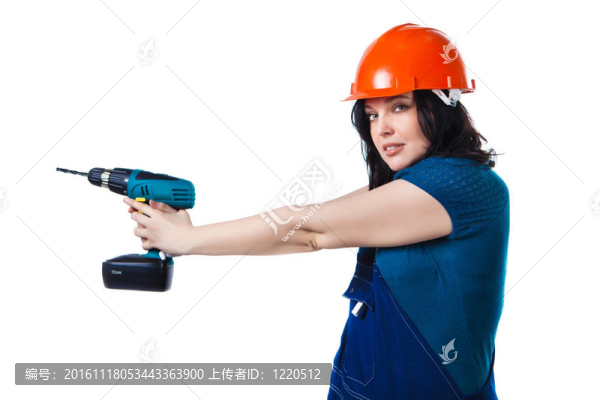 與鉆穿著工作服的漂亮女人