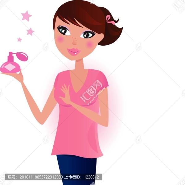 女孩用粉紅色的香水瓶