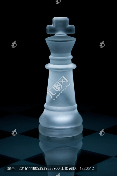 微距拍攝的玻璃象棋王對抗黑背景