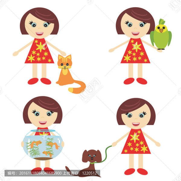 四個(gè)漂亮的女孩和寵物