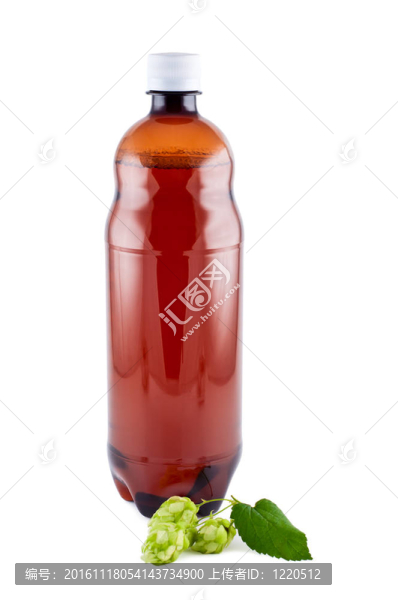 啤酒；塑料瓶；酒花；白底分離。