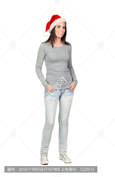 美麗的女孩與圣誕老人帽