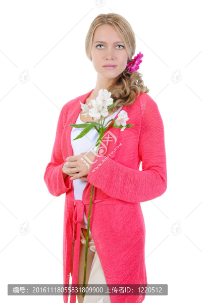 美麗的女孩與花