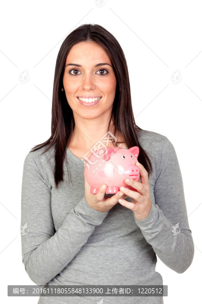 漂亮的女孩與小豬銀行