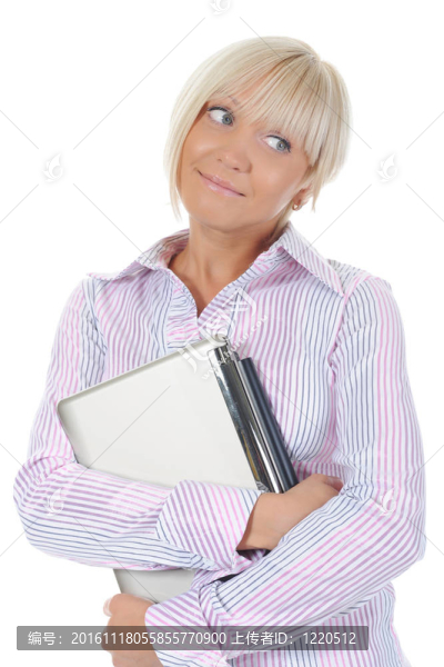 有電腦的金發(fā)女郎