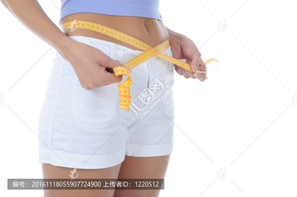 年輕體育女孩腰圍。