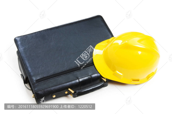 建筑概念-案例和硬帽子孤立在白色