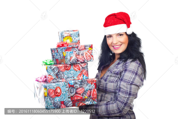 微笑的女人拿著圣誕禮物