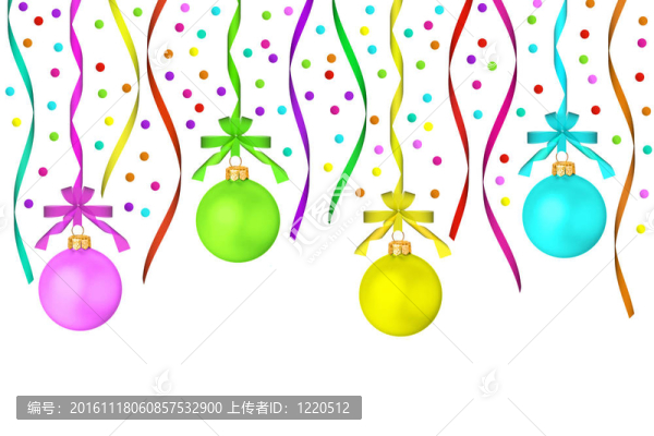 多色彩色圣誕球掛在磁帶上