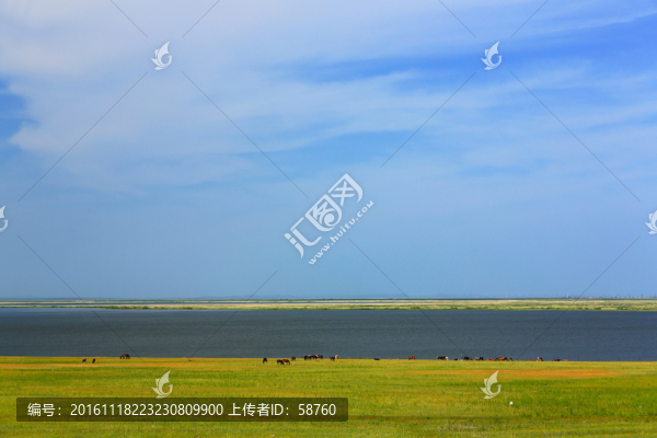 草原藍色的湖泊