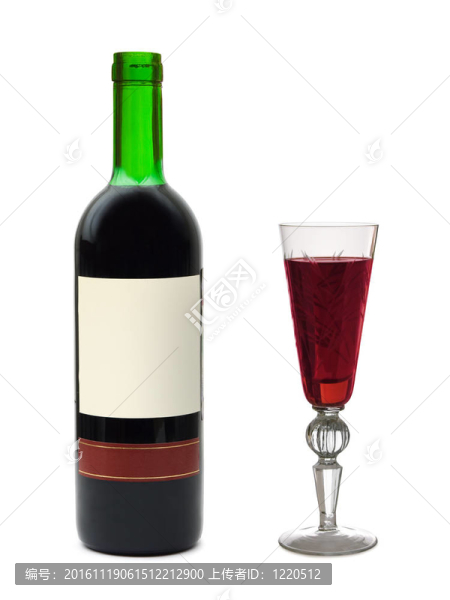 帶空標簽的酒杯和酒瓶