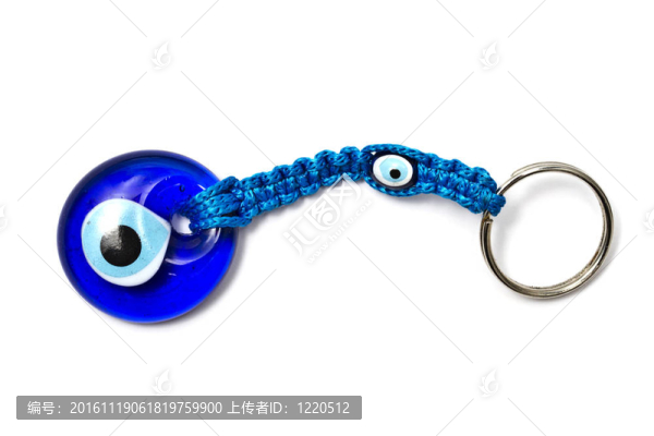 藍(lán)色貓眼鑰匙扣白色隔離